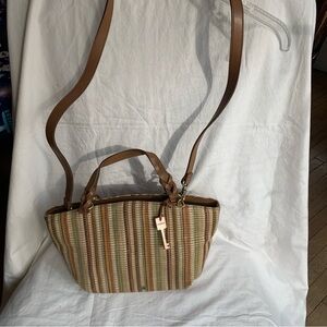 Elegant Fossils Tan and Brown Striped Shoulder Bag